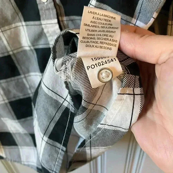 Foxcroft Size 14, 100% Cotton Button Down Roll Tab Sleeve Black & White Checked - Picture 12 of 14